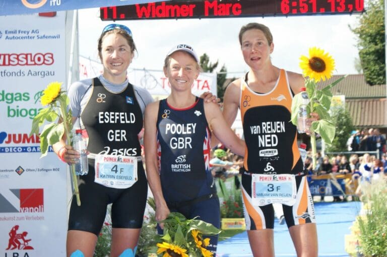 Die besten Frauen beim Powerman Zofingen 2017: Katrin Esefeld, Emma Pooley und Miriam Van Reijen