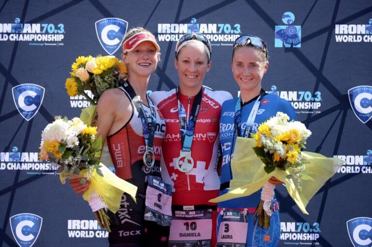 Das WM-Podium: Emma Pallant, Daniela Ryf und Laura Philipp (v.l.)