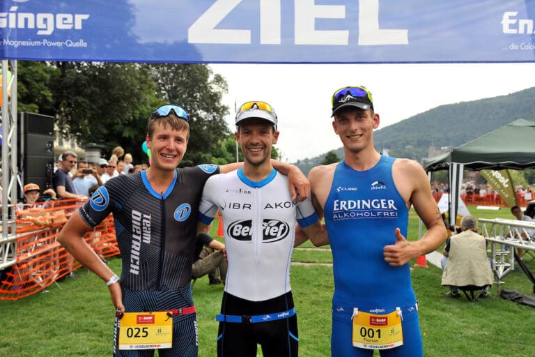 Das Siegertrio beim HeidelbergMan 2016: Markus Rolli, Patrick Lange und Florian Angert (v.l.)