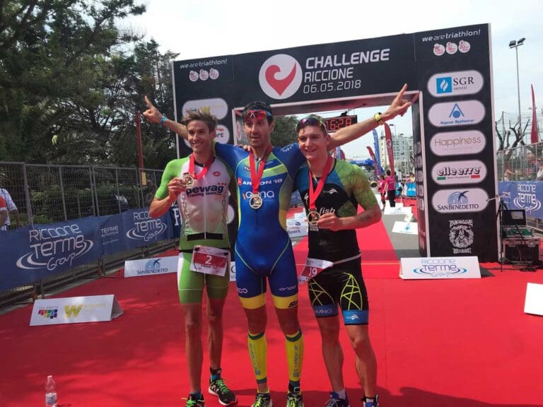 Die Top 3 der Challenge Riccione 2018: Thomas Steger, Giulio Molinari und Frederic Funk (v.l.)