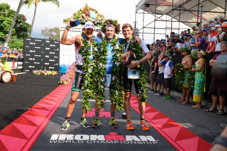 Das Kona Podium 2017: Lionel Sanders, Patrick Lange und David McNamee