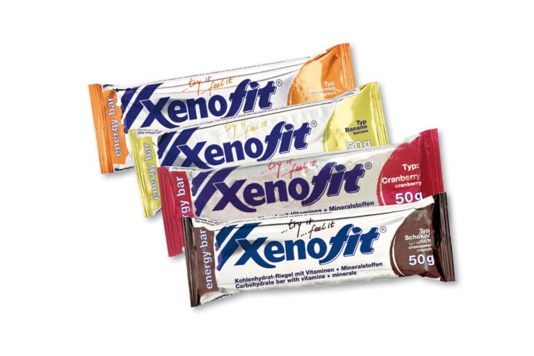 In den Geschmacksrichtungen Aprikose, Banane, Cranberry und Schoko/Crunch gibt es den neuen Xenofit energy bar