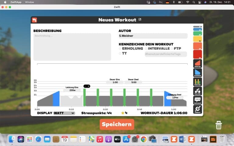 Fertig ist der die Zwift Trainingseinheit: Jetzt fehlt nur noch der Name, dann kann es losgehen ...