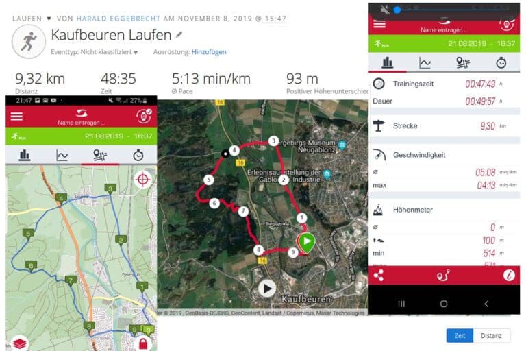 Gegenüberstellung beim Laufen: Die gemesse Distanz der Sigma iD.TRI und der Garmin Forerunner 945 weicht auf der Hausrunde um nur 20 m ab.