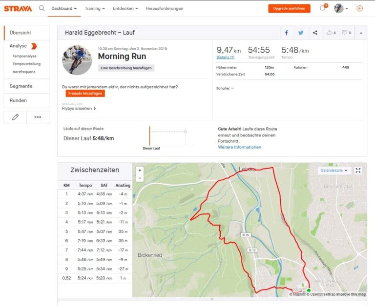 Die Daten der Sigma id.TRI nach dem Export in den Strava-Account